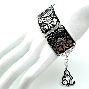 Vintage Bracelet Western Germany Aluminum Embossed Flowers Floral